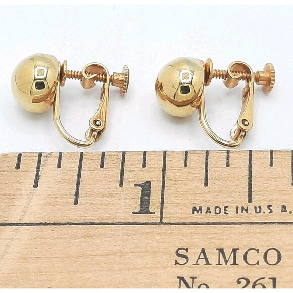 Vintage Napier Gold Tone Ball Earrings Screw On /Spring Back Combo/Signed - Picture 3 of 4